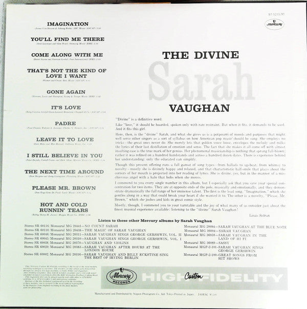 Release: The Divine Sarah Vaughan-Vinyl-Japan-None-BT-5215, BT-5215 (M)-22089004