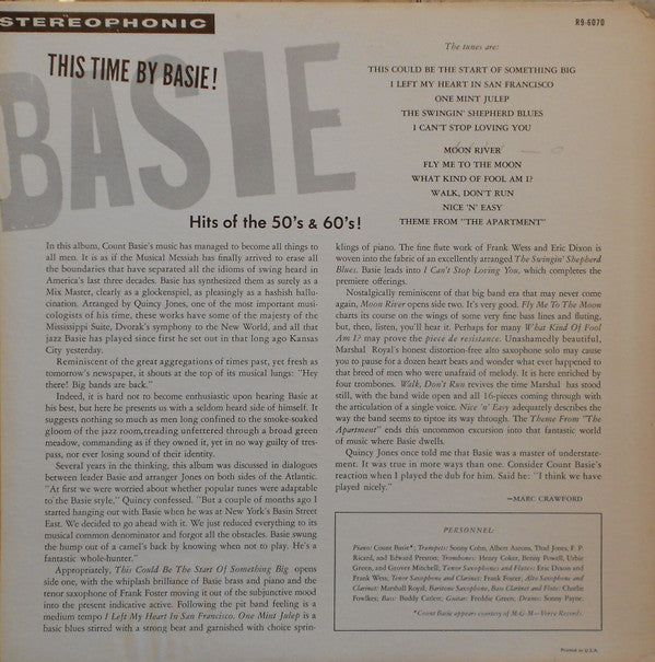Release: This Time By Basie - Hits Of The 50's & 60's!-Vinyl-US-1963-R9-6070, R-6070, RS 6070-16229355