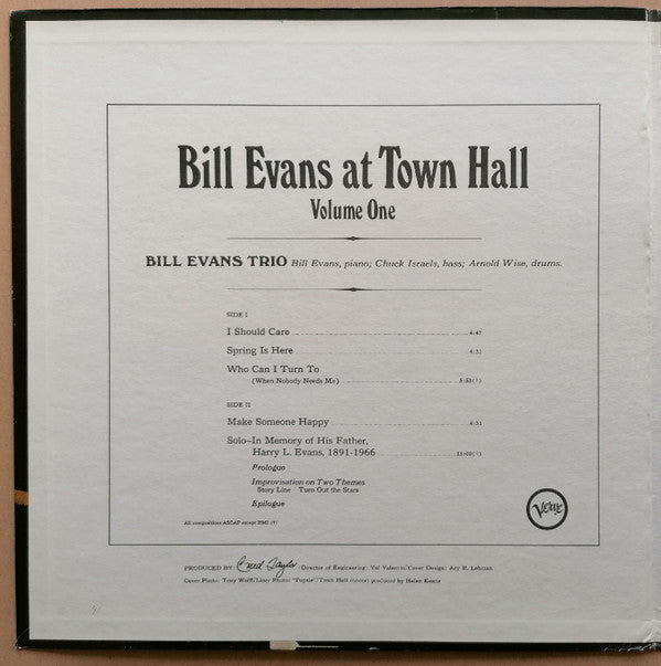 Release: Bill Evans At Town Hall (Volume One)-Vinyl-US-None-V6-8683-25005745