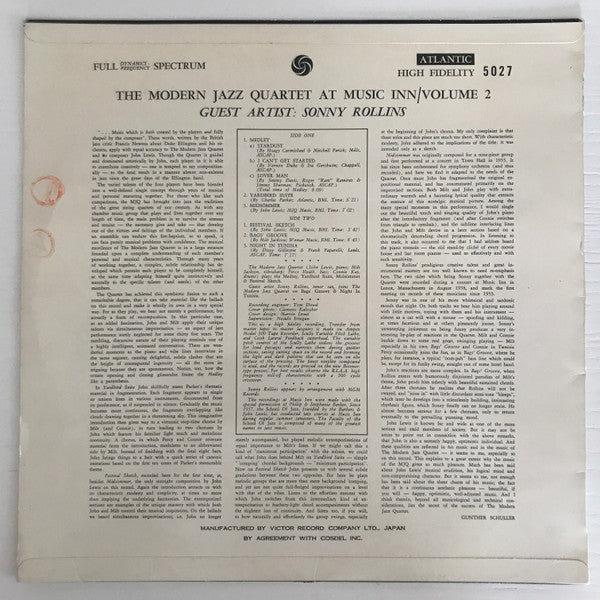Release: The Modern Jazz Quartet At Music Inn —  Volume 2-Vinyl-Japan-1959-ATL-5027-15222406
