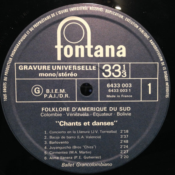 Folklore d'Amerique du Sud - Chants Et Danses - Ballet GrancolombianoColombie-Venezuela-Equateur-Bolivie