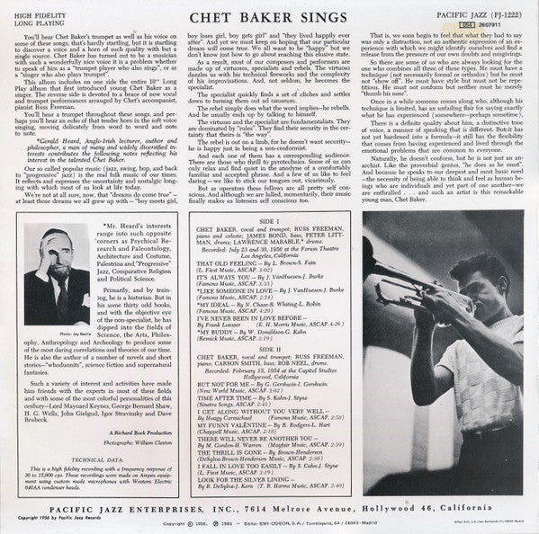 Release: Chet Baker Sings-Vinyl-Spain-1985-054 2607911, PJ-1222, 1222-1327046