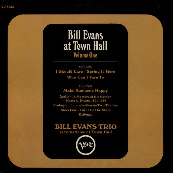 Release: Bill Evans At Town Hall (Volume One)-Vinyl-US-1966-V6-8683-3005142