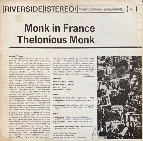 Master Release: Monk In France by Thelonious Monk