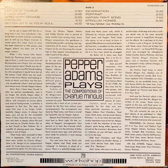 Release: Plays The Compositions Of Charlie Mingus-Vinyl-US-1964-219, WSJ-219-9854470