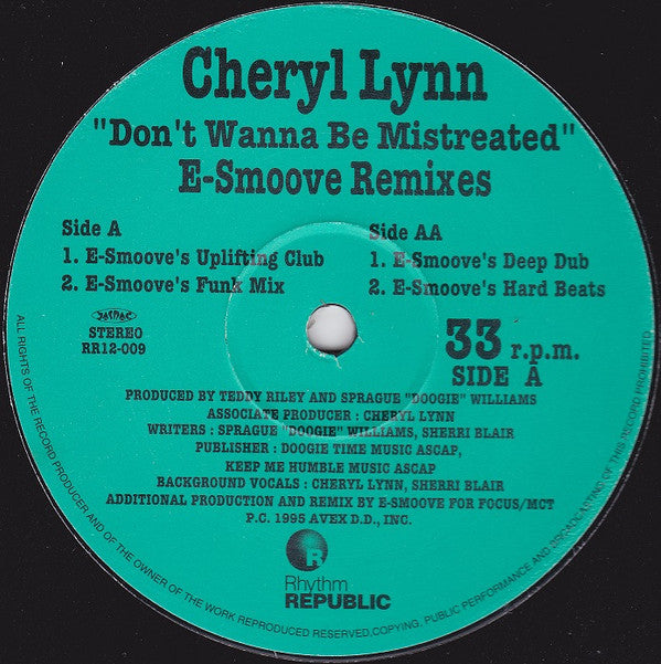 Master Release: Don't Wanna Be Mistreated (E-Smoove Remixes) by Cheryl Lynn