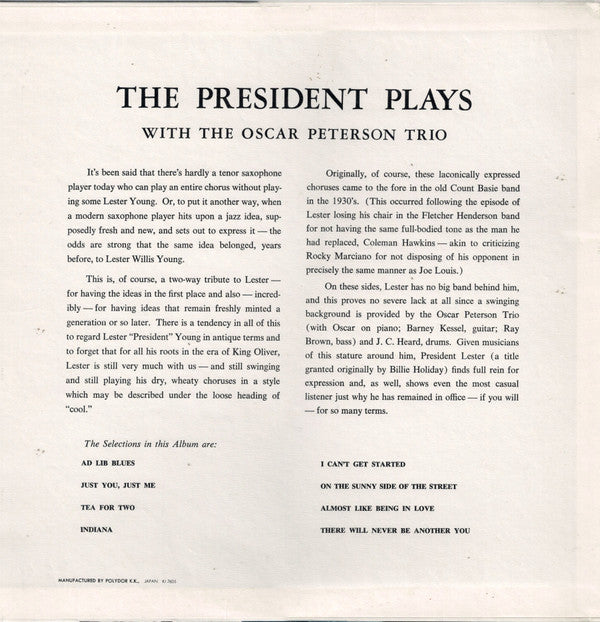 Release: The President Plays With The Oscar Peterson Trio-Vinyl-Japan-1976-MV 2557-6396427