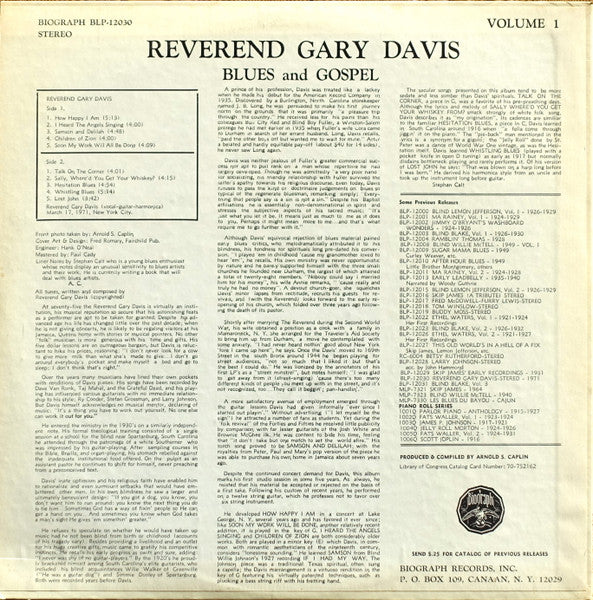 Master Release: Volume 1 - New Blues And Gospel by Rev. Gary Davis