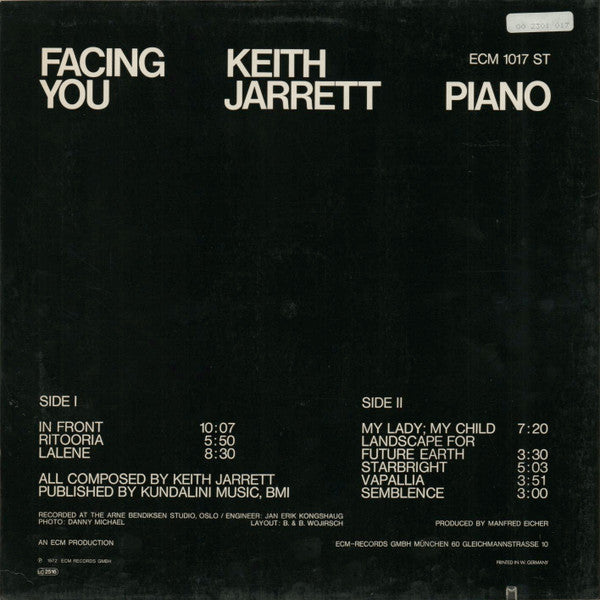 Release: Facing You-Vinyl-Germany-None-ECM 1017 ST-6105520