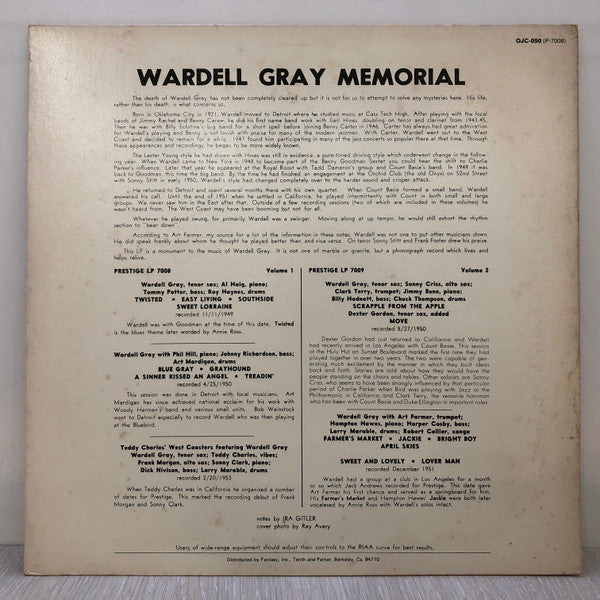 Release: Memorial Volume One-Vinyl-US-1983-OJC-050, P-7008-2802717