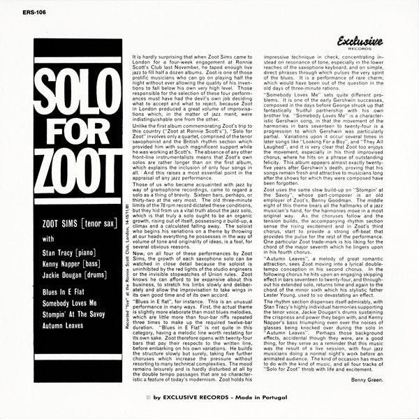 Release: Solo For Zoot-Vinyl-Portugal-1962-ERS-106-7926355