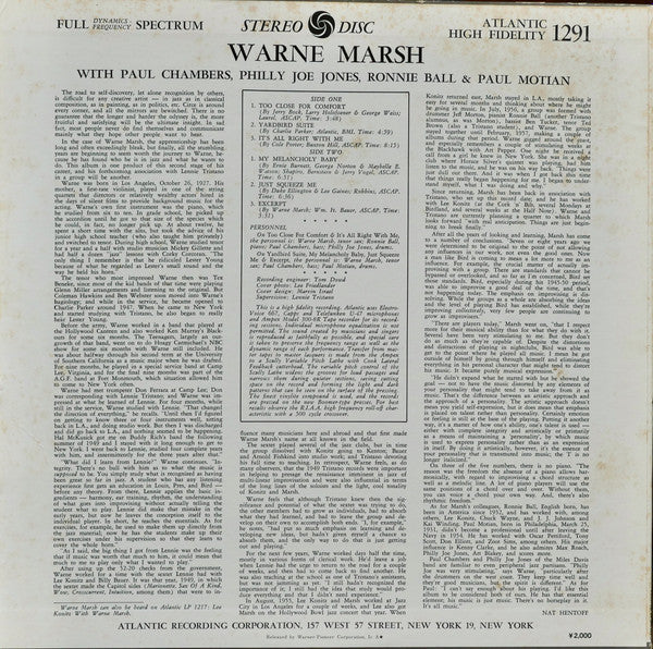 Release: Warne Marsh-Vinyl-Japan-1975-P-6136A-4293282
