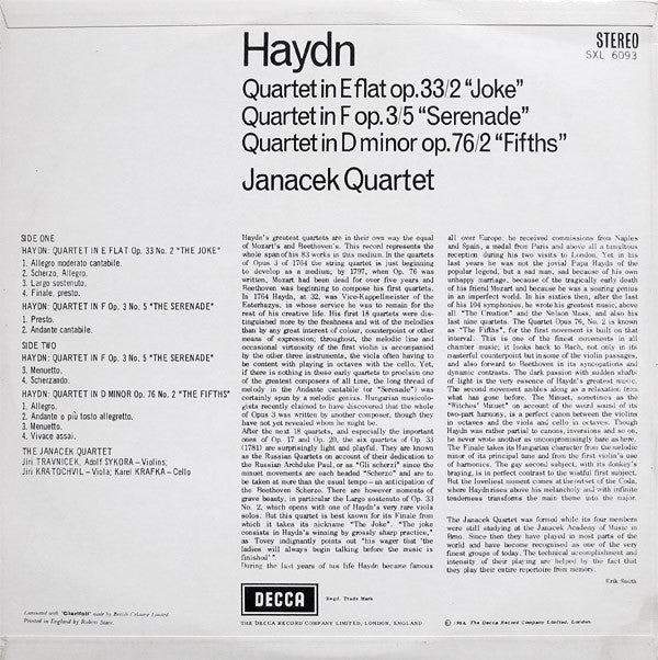 Master Release: Quartet In E Flat Op. 33/2 "Joke" / Quartet In F Op. 3/5 "Serenade" / Quartet In D Minor Op. 76/2 "Fifths" by Joseph Haydn