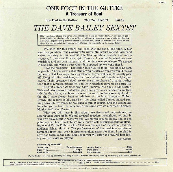 Master Release: One Foot In The Gutter: A Treasury Of Soul by The Dave Bailey Sextet
