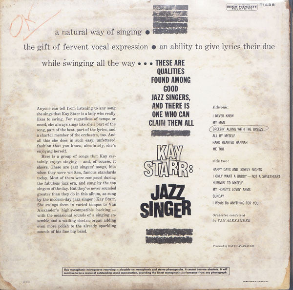 Release: Kay Starr: Jazz Singer-Vinyl-US-1960-T 1438-4268804