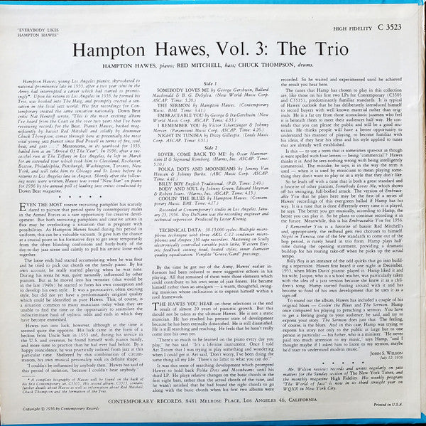 Release: Everybody Likes Hampton Hawes, Vol. 3: The Trio-Vinyl-US-1982-C3523-7270262