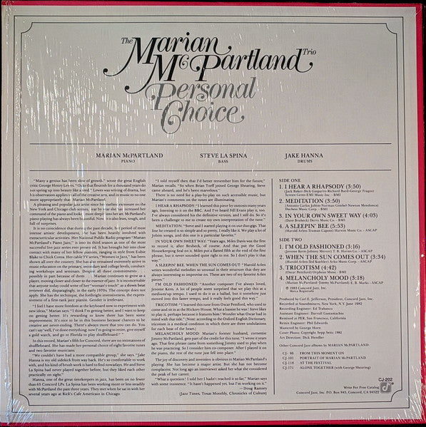 Master Release: Personal Choice by Marian McPartland Trio