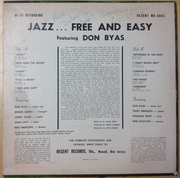 Master Release: Jazz... Free And Easy by Don Byas