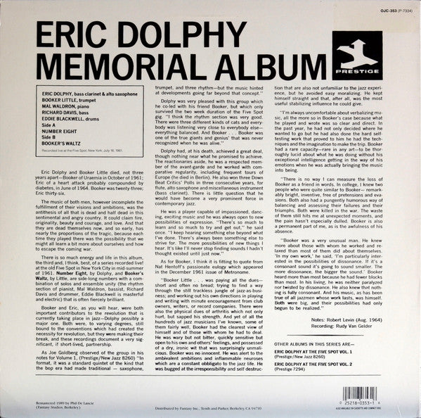 Release: Memorial Album Recorded Live At The Five Spot-Vinyl-US-1989-OJC-353, P-7334-2812656
