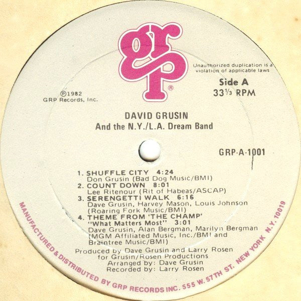 Release: Dave Grusin And The N.Y. / L.A. Dream Band-Vinyl-US-1982-GRP-A-1001-1357972