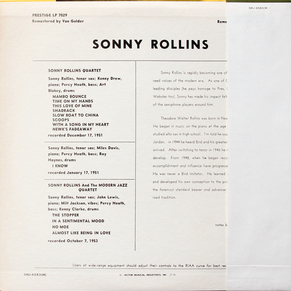 Release: Sonny Rollins With The Modern Jazz Quartet-Vinyl-Japan-1978-SMJ-6583(M), PG-6088-1995072