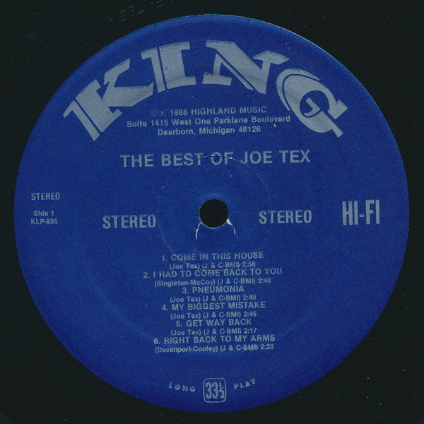 Release: The Best Of Joe Tex-Vinyl-US-1988-935, KLP-935-4500406