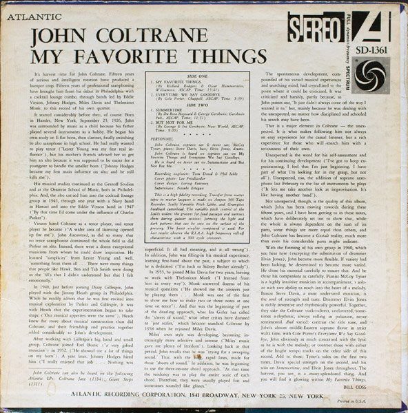 Release: My Favorite Things-Vinyl-US-1974-SD 1361, SD-1361, ATLANTIC 1361-2997884