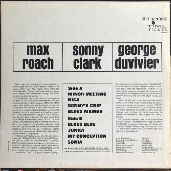 Max Roach, Sonny Clark, George Duvivier