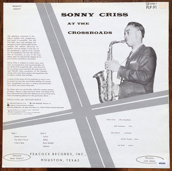 Release: At The Crossroads with Sonny Criss-Vinyl-Spain-1986-252962-1, 252962-1-6637301