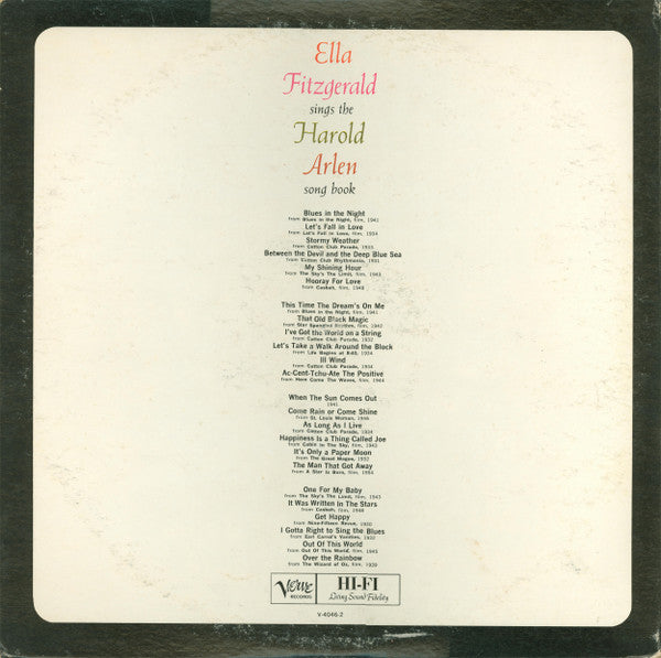 Master Release: Ella Fitzgerald Sings The Harold Arlen Song Book by Ella Fitzgerald