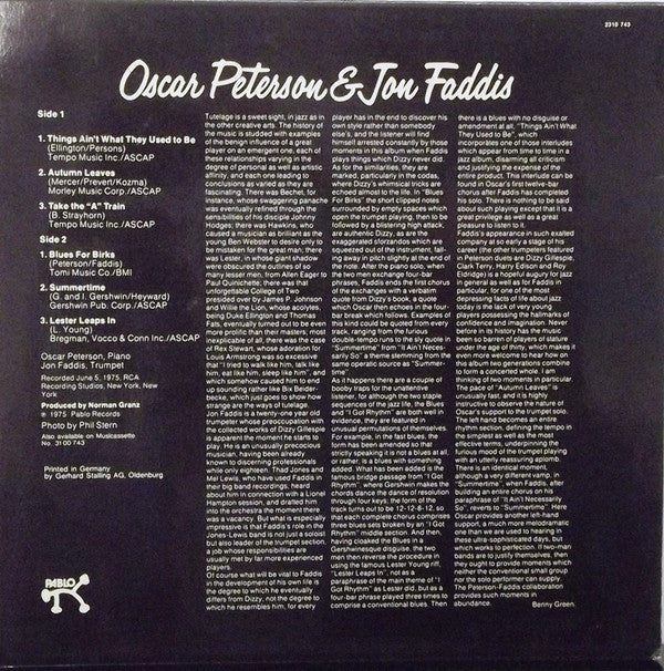 Release: Oscar Peterson & Jon Faddis-Vinyl-Germany-1975-2310 743-5486286