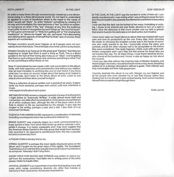 Release: In The Light-Vinyl-Germany-1974-ECM 1033/34 ST-1813000