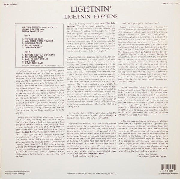 Master Release: Lightnin' (The Blues Of Lightnin' Hopkins) by Lightnin' Hopkins