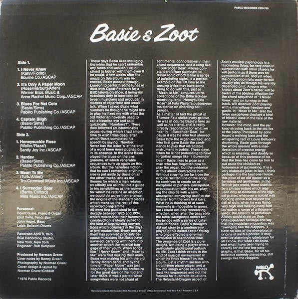 Release: Basie & Zoot-Vinyl-US-1976-2310-745-1710627