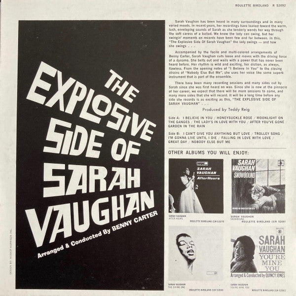 Release: The Explosive Side Of Sarah Vaughan-Vinyl-Italy-1968-SR-52092-4224991
