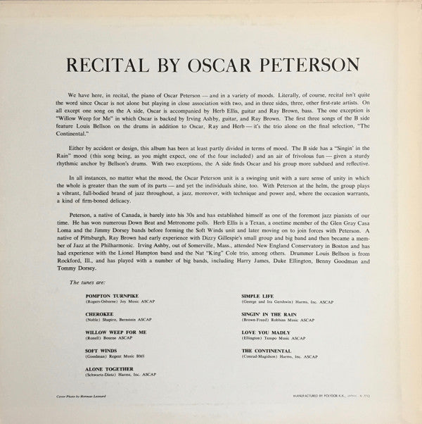 Master Release: Recital by Oscar Peterson