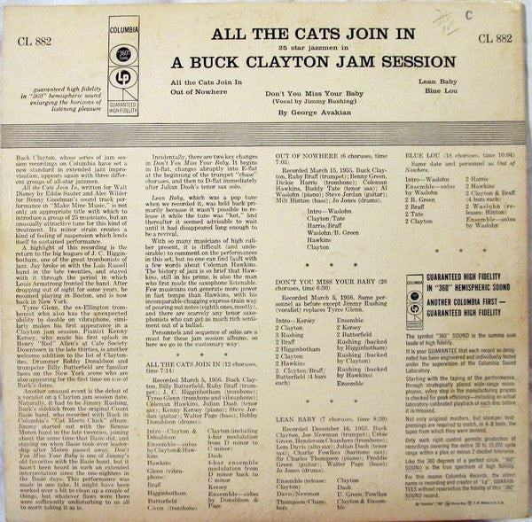 Release: All The Cats Join In (A Buck Clayton Jam Session)-Vinyl-US-1956-CL 882-3219179