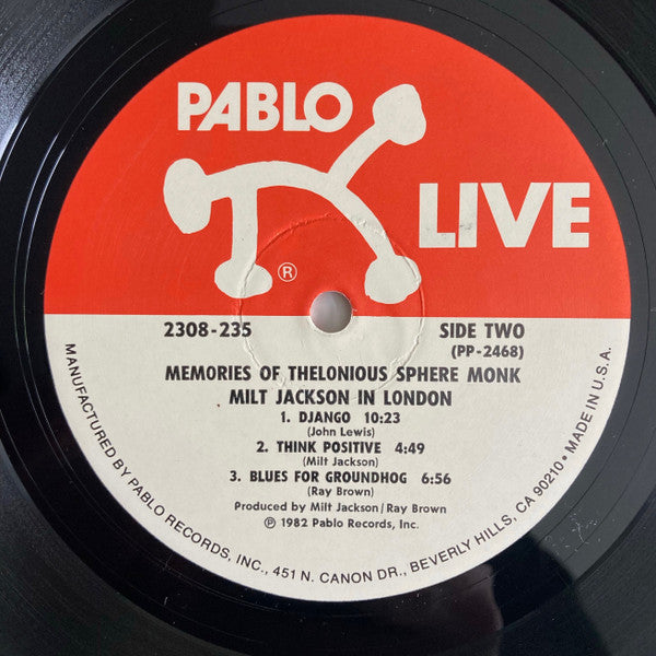 Memories Of Thelonious Sphere Monk (Milt Jackson In London)