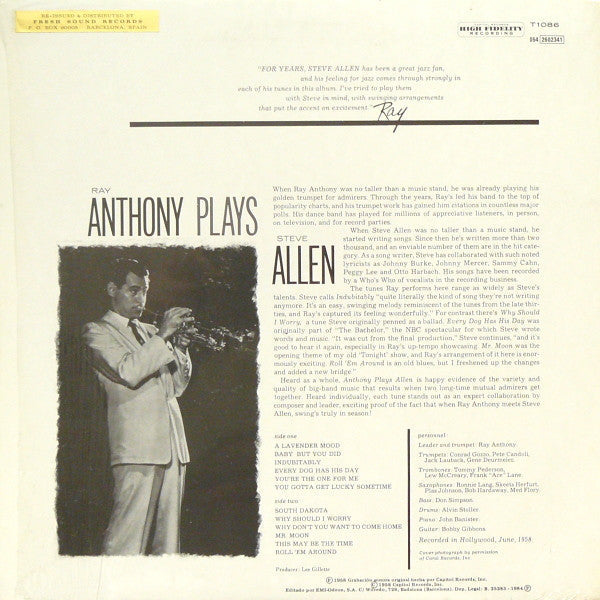 Release: Ray Anthony Plays Steve Allen-Vinyl-Spain-1984-054 2602341, T-1086-2016348