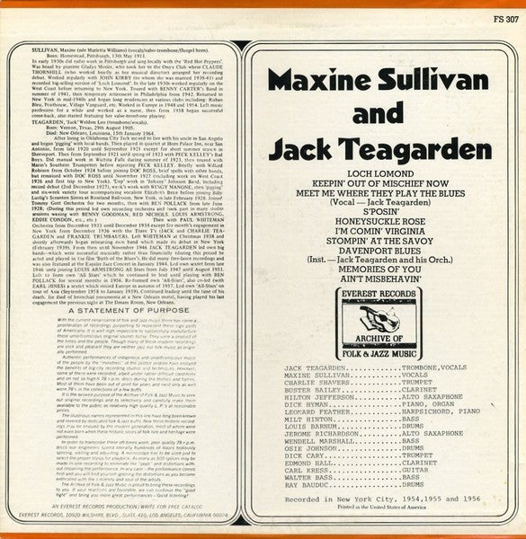 Master Release: Maxine Sullivan And Jack Teagarden by Maxine Sullivan