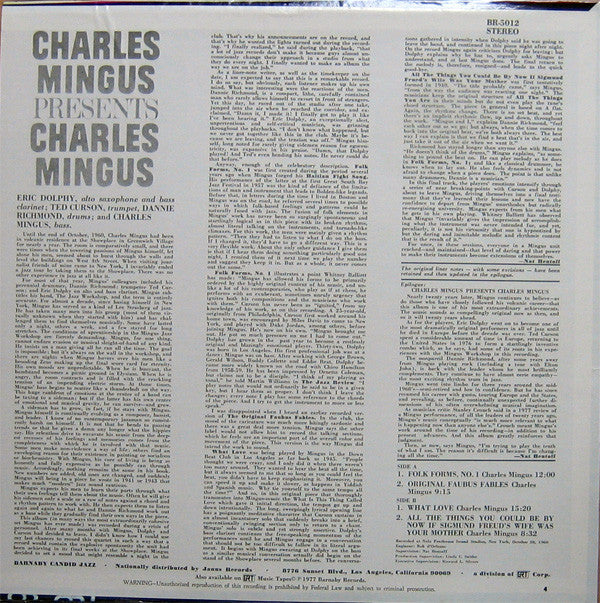 Release: Presents Charles Mingus-Vinyl-US-1977-BR 5012, BR-5012-2658379
