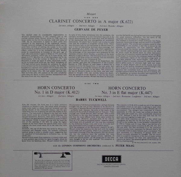 Release: Clarinet Concerto / Horn Concertos Nos. 1 & 3-Vinyl-Germany-1996-SXL 2238, 009 2238, SXL 2238, SXL.2238-3451343