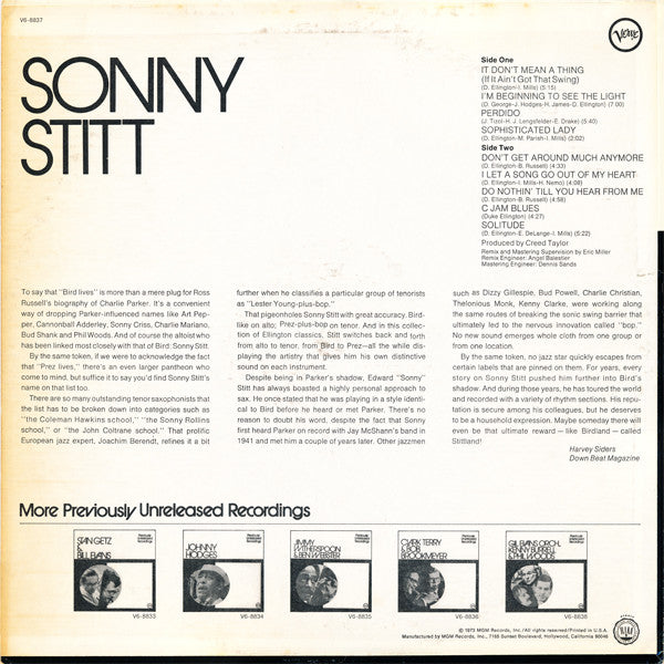 Release: Sonny Stitt (Previously Unreleased Recordings)-Vinyl-US-1974-V6-8837-3494842