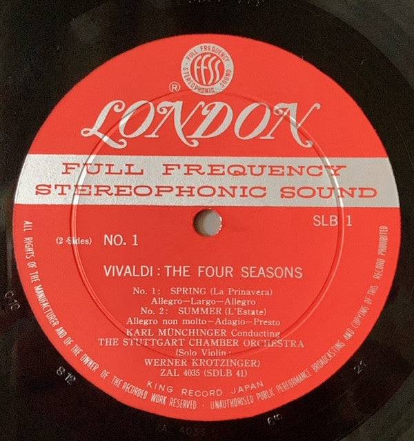 Release: Four Concertos From Op. 8 " Le Quattro Stagioni" (The Four Seasons)-Vinyl-Japan-1959-SLB 1-15794563