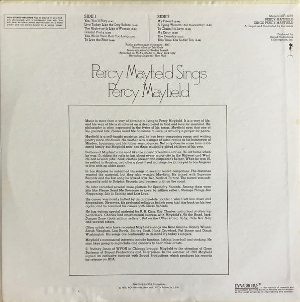 Release: Sings Percy Mayfield-Vinyl-US-1970-LSP-4269-25040491
