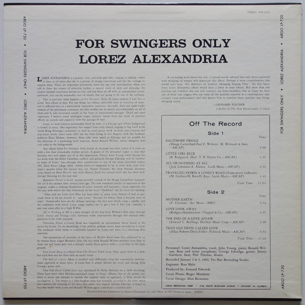 Release: For Swingers Only-Vinyl-Japan-1977-SFX-10531-10524922