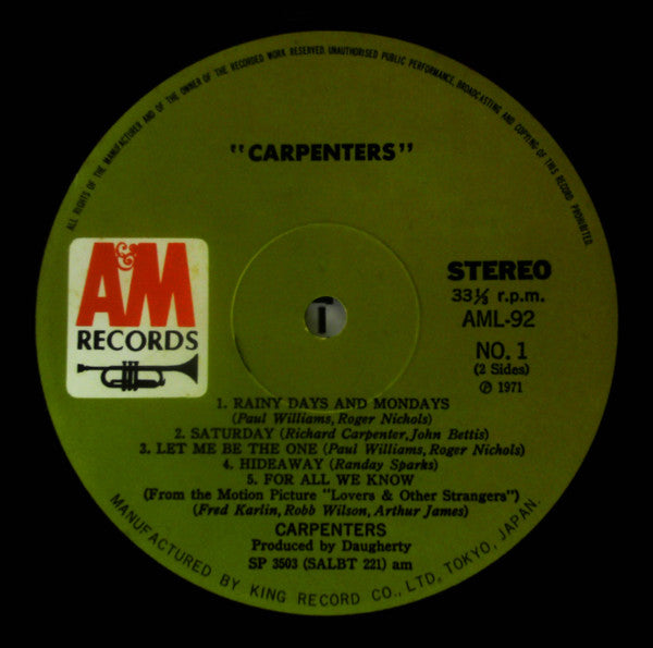 Release: Carpenters-Vinyl-Japan-1971-AML-92-26415545
