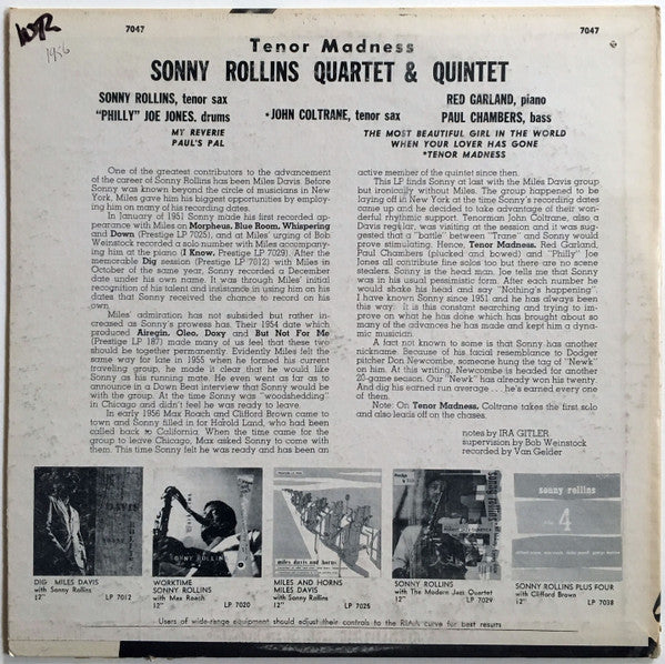 Release: Tenor Madness-Vinyl-US-1964-LP 7047, PR 7047, 7047-11954392