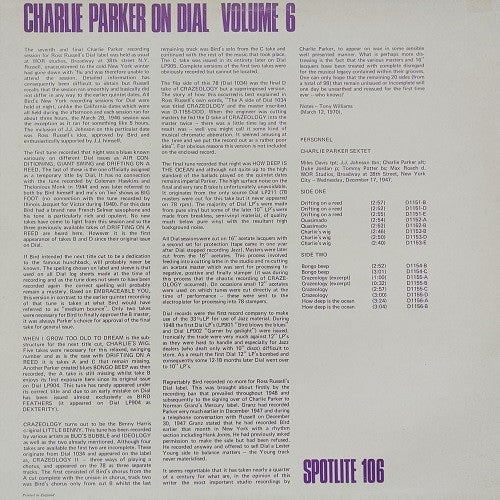 Release: Charlie Parker On Dial (Volume 6)-Vinyl-UK-1974-106-14334032