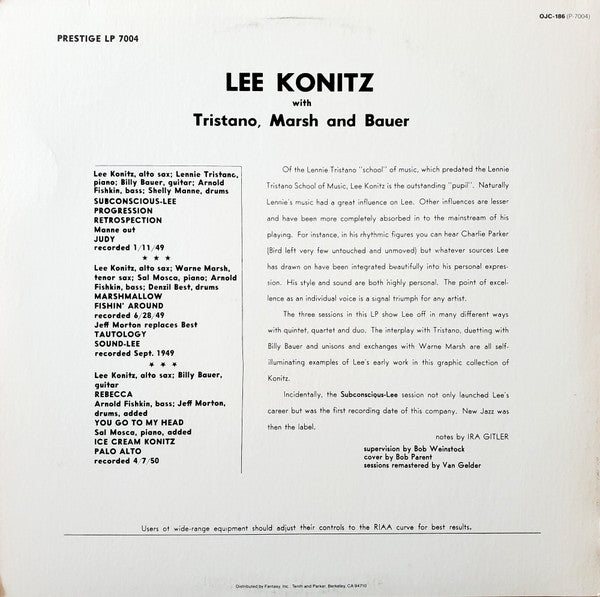 Release: Subconscious-Lee-Vinyl-US-None-OJC-186, LP-7004-16989222